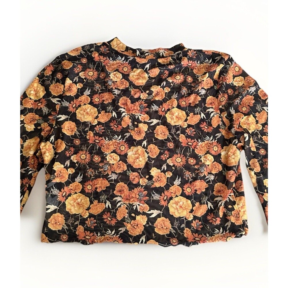 Floral Sheer Chiffon Crop Blouse Bell Sleeve Boho Y2K Festival Fall Goblincore - Picture 3 of 6